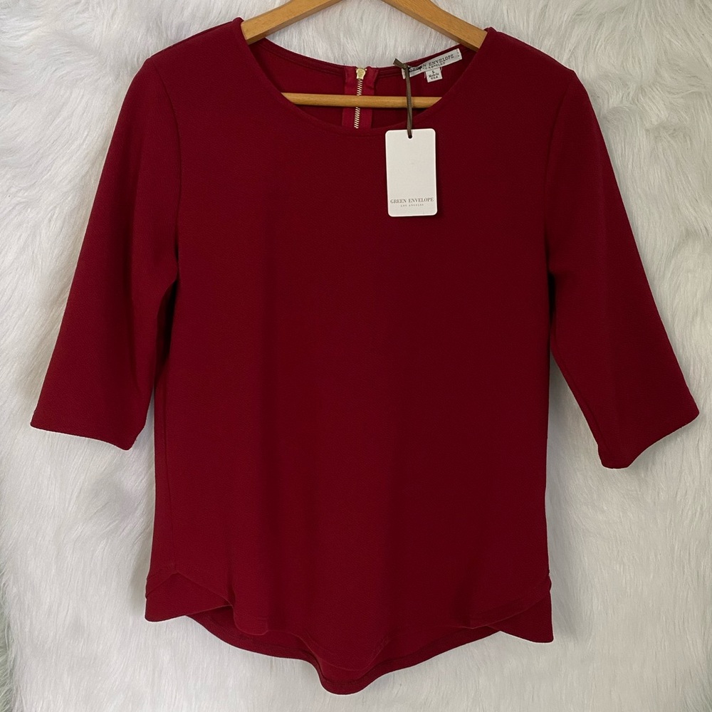 NWT Green Envelope Burgundy Blouse